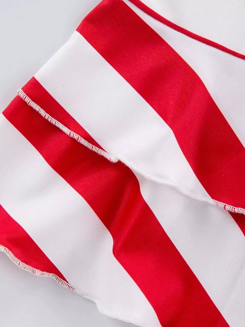 Patriotic ruffle tank and pants set with red and white stripes, cotton fabric.