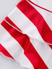 Patriotic ruffle tank and pants set with red and white stripes, cotton fabric.