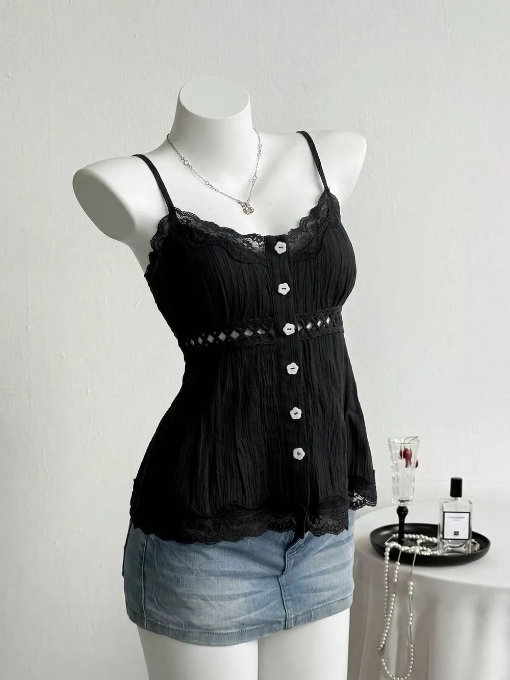 Lace Trim Cami, close-up detail