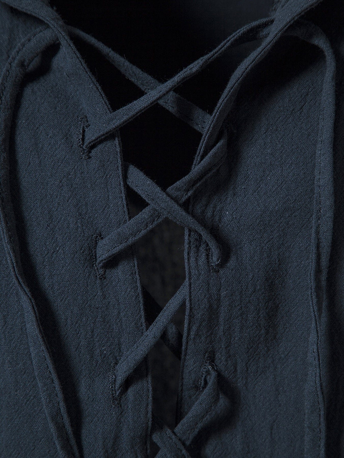 Navy cotton lace-up hooded top detail