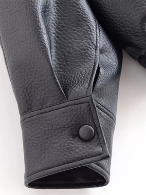 Asymmetrical Faux Leather Moto Jacket in Black, model styling view