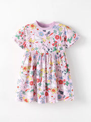 Children's Printed Round Neck Dress, side view