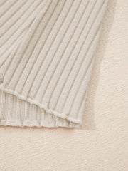 Beige ribbed long-sleeve top with delicate lace trim detail