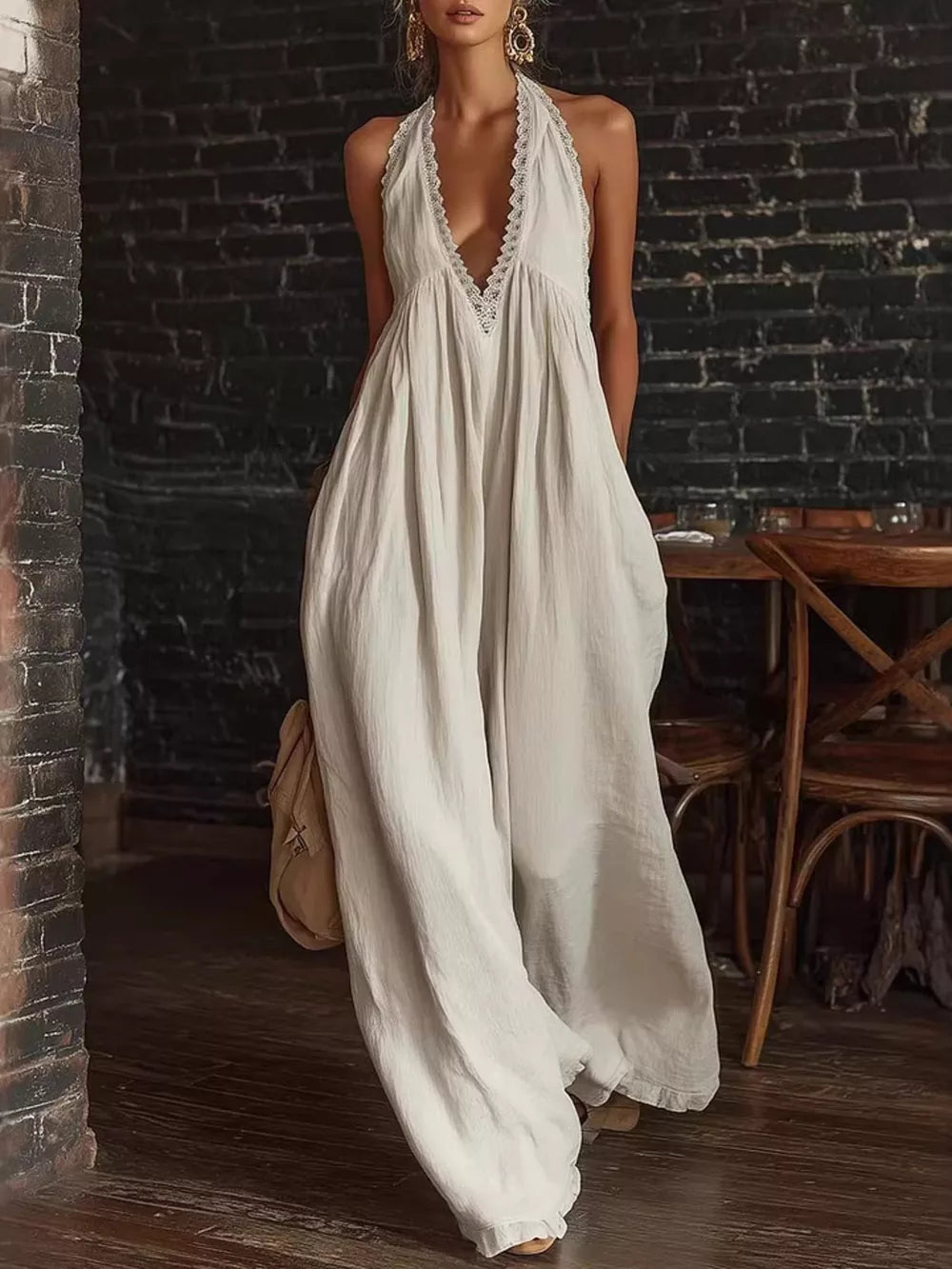 Luxe Lace-trimmed Halter Neck Romper