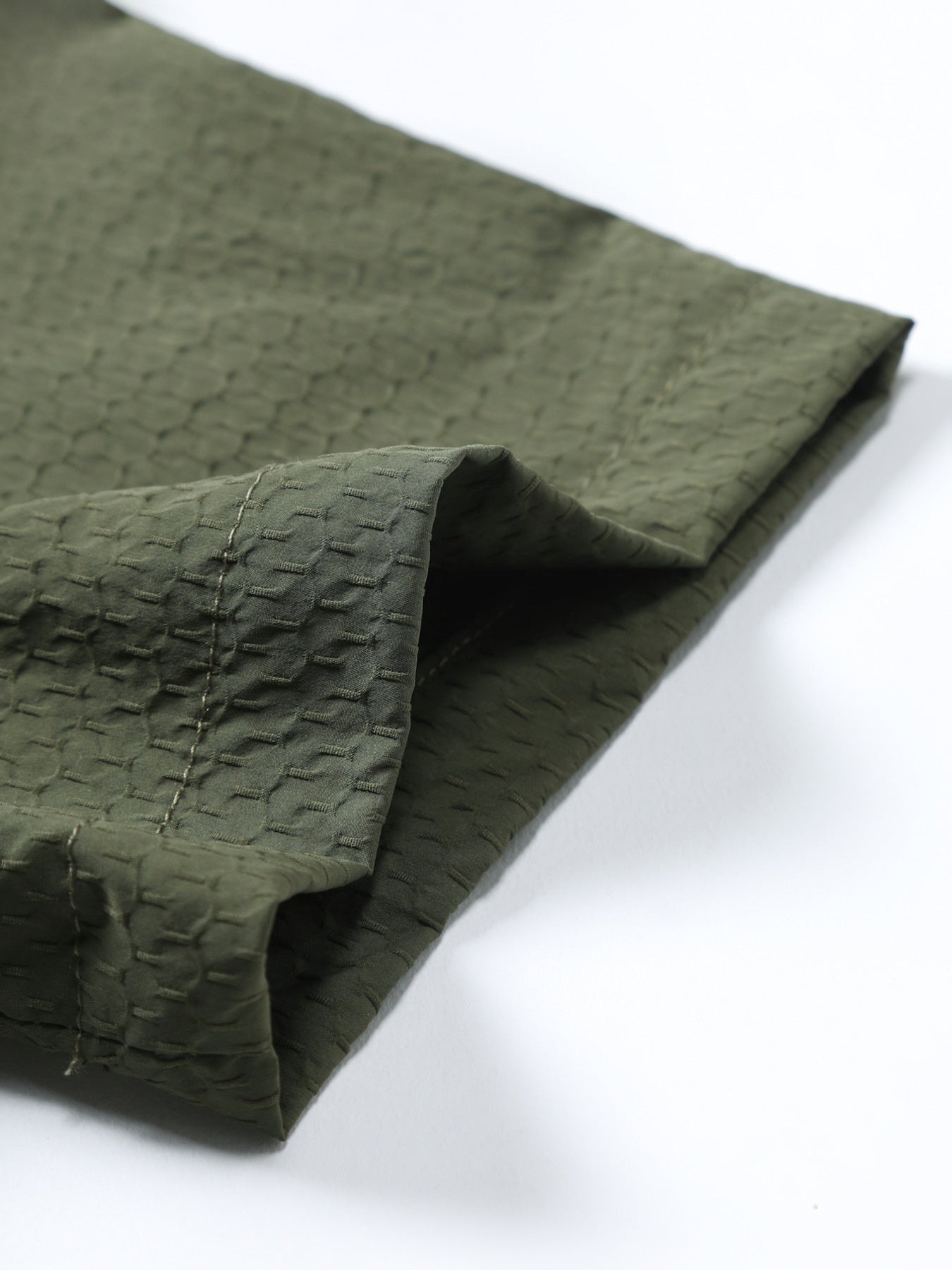 Army green cotton casual shirt with textured fabric detail