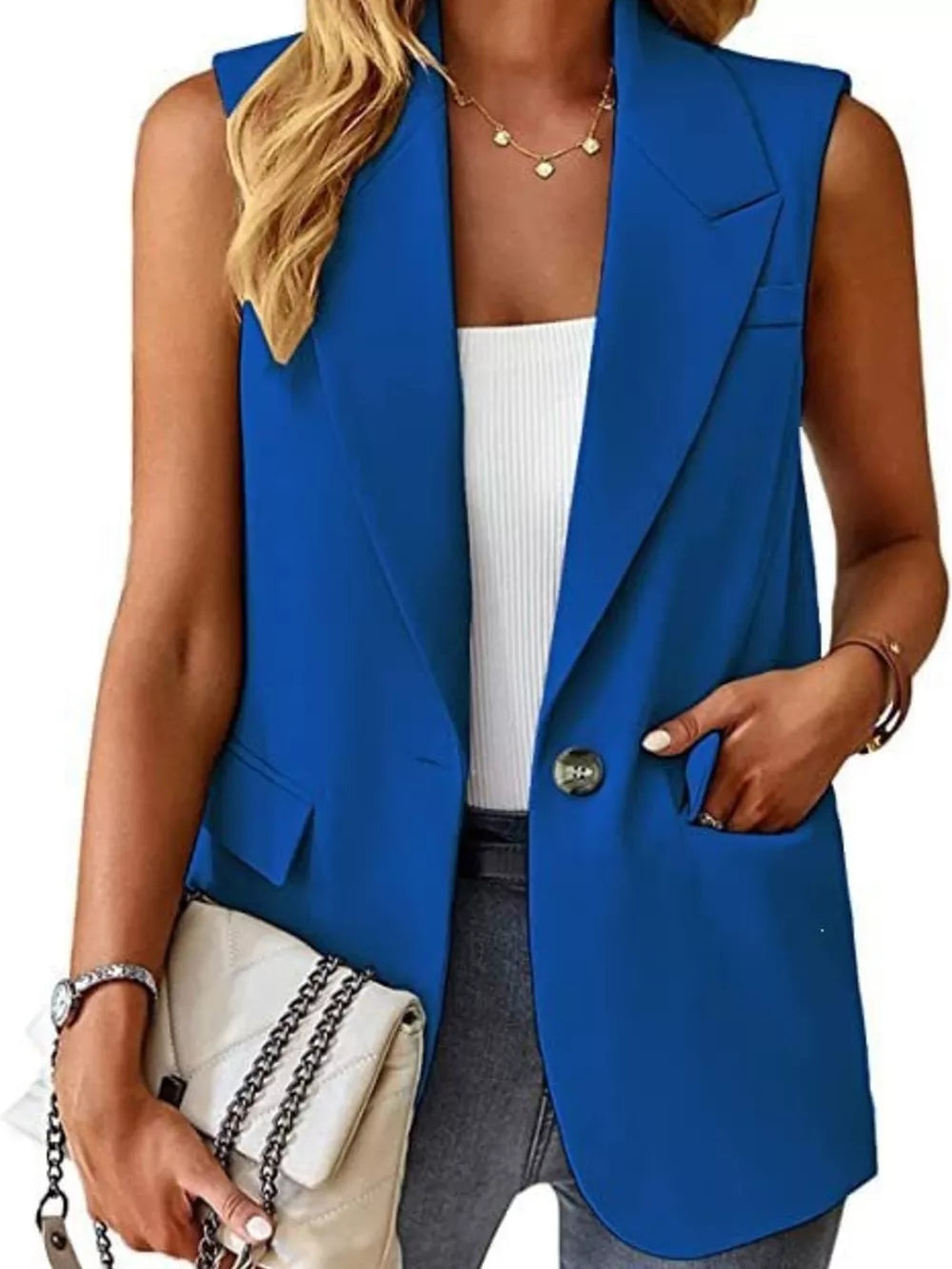 One Button Blazer Vest in Navy, view 14
