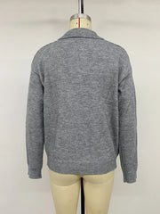 Argyle Patterned Polo Collar Sweater in Dark Gray, view 13