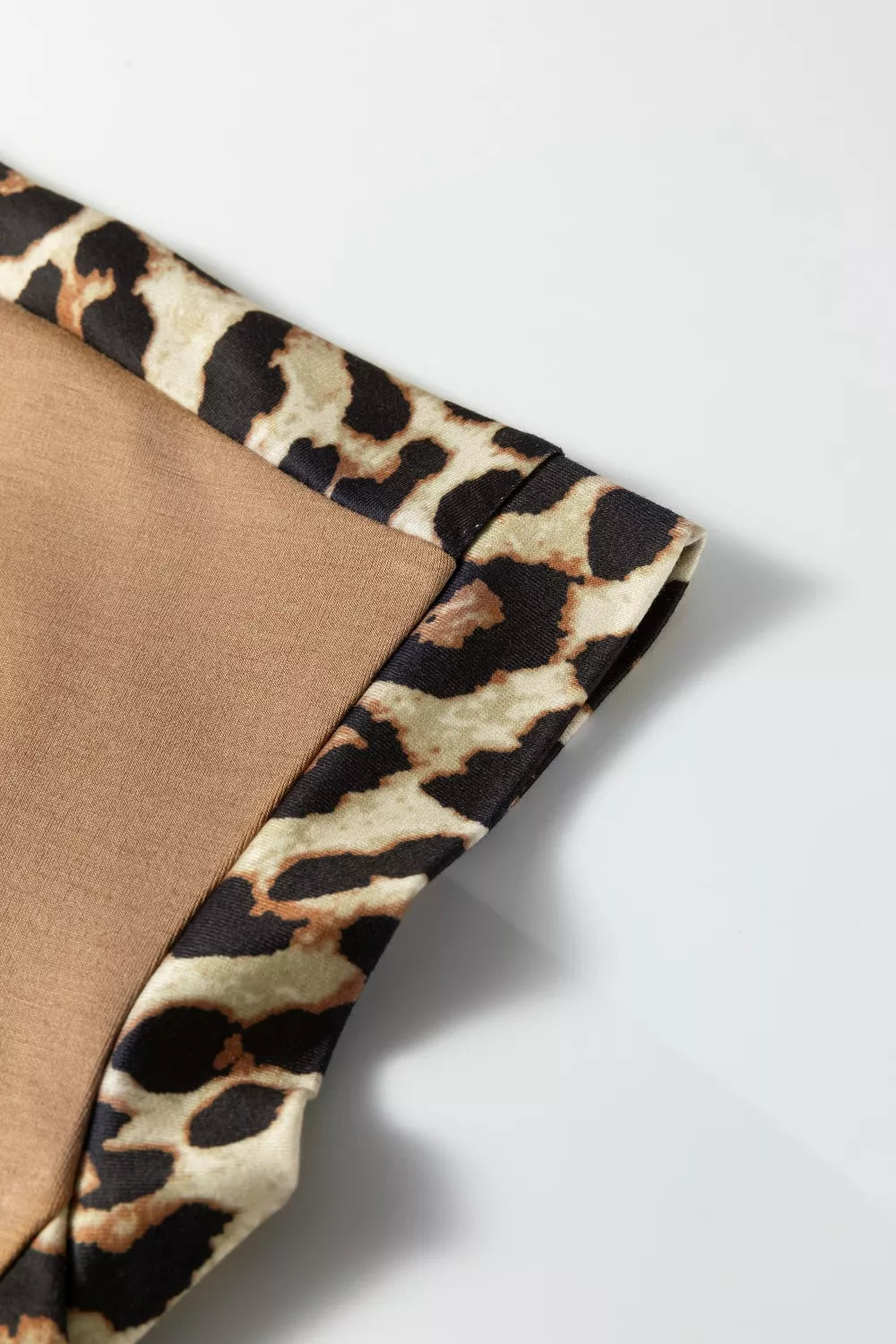 Camel t-shirt with leopard print trim detail