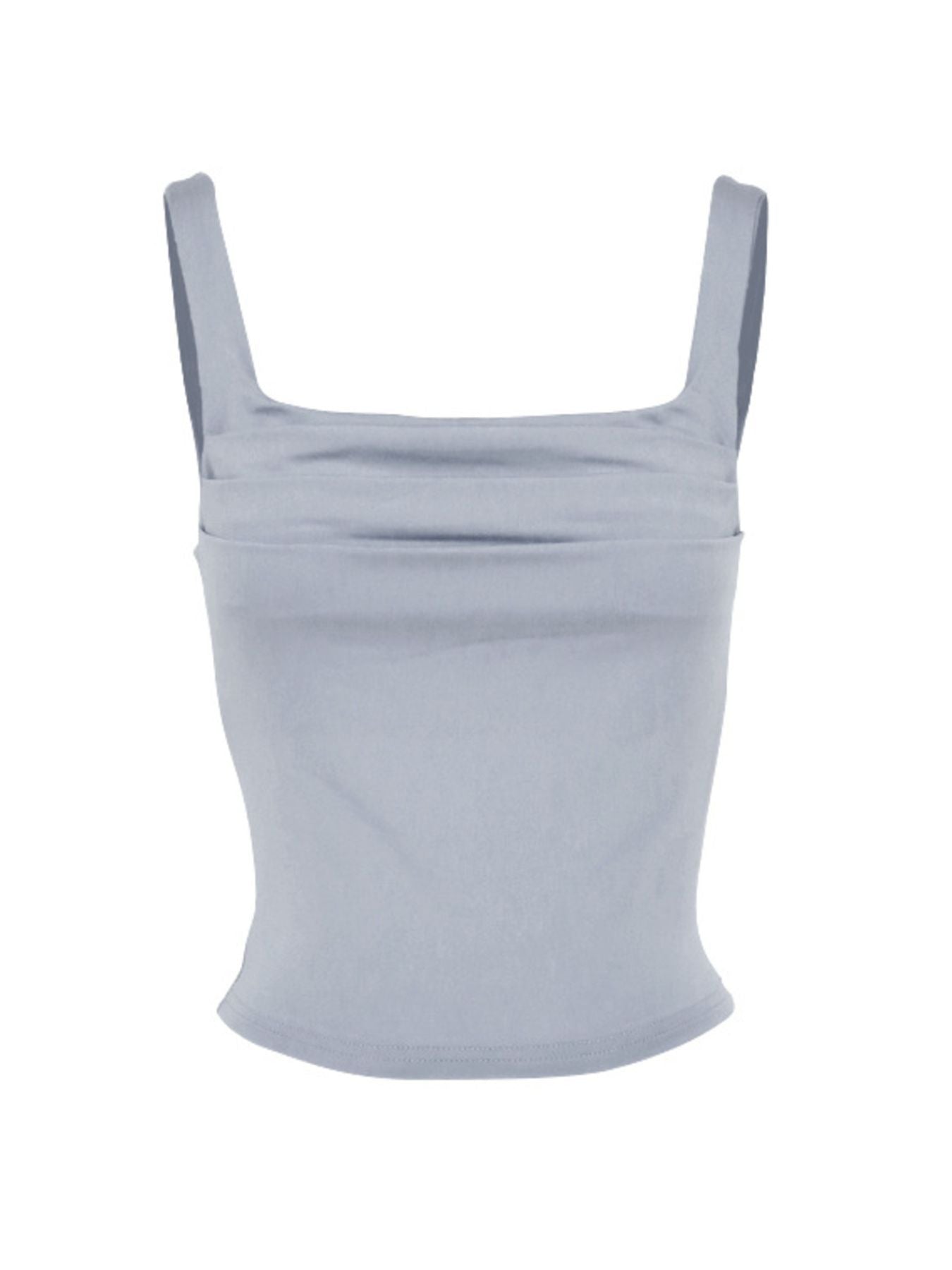 Grey ruched square neck fitted tank top with wide straps