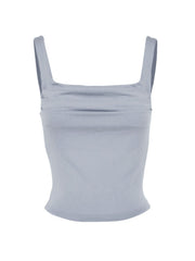 Grey ruched square neck fitted tank top with wide straps