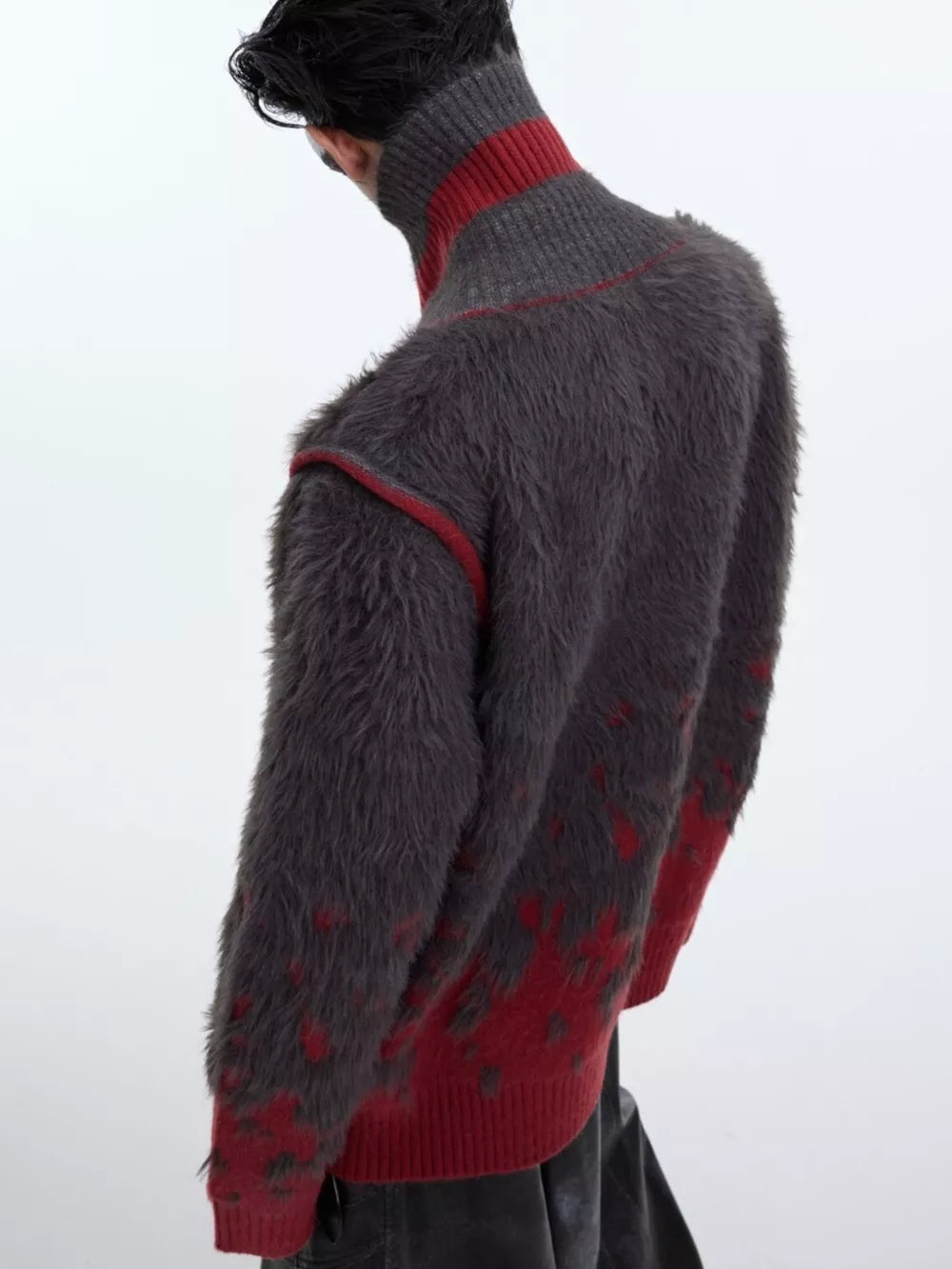 Men's Plus Size Long Sleeve Loose Fit Sweater in Gray, back view