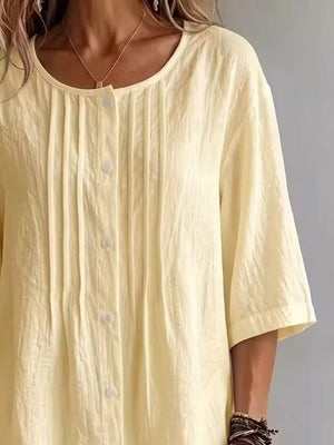 Full Size Texture Round Neck 3/4 Sleeve Blouse, side view