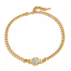 Gold curb chain necklace with vintage coin charm detail