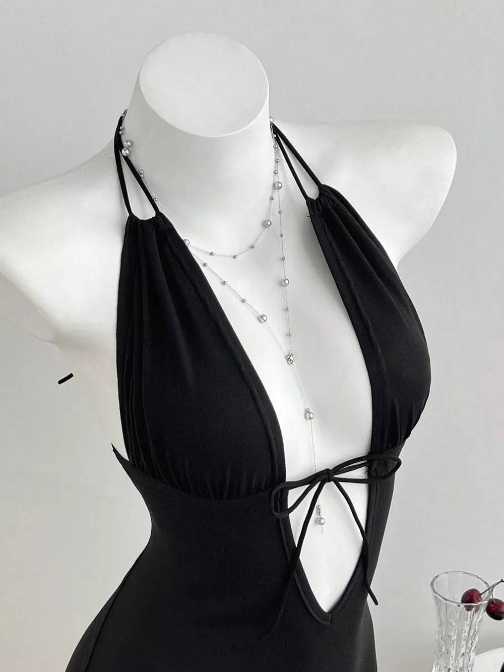 Tied Front Halter Neck Romper, side view