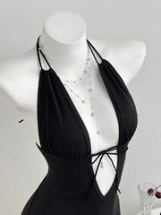 Tied Front Halter Neck Romper, side view