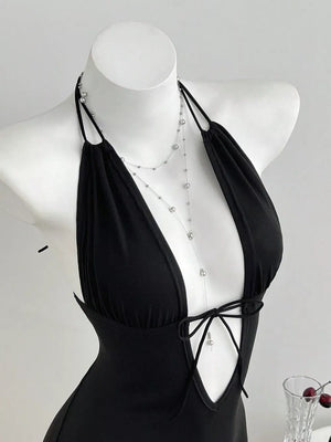 Tied Front Halter Neck Romper, side view