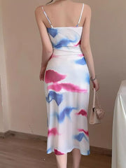 Abstract Watercolor Ruched Midi Dress in Yellow, alternate angle