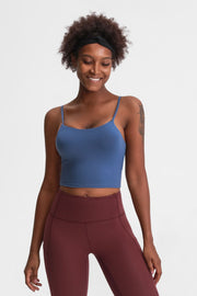 Light blue scoop neck crop tank top with thin straps
