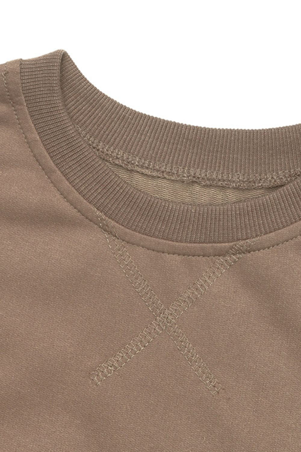 Camel relaxed fit loungewear sweatshirt with crew neck and contrast stitching detail.