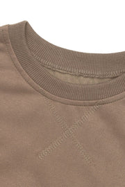 Camel relaxed fit loungewear sweatshirt with crew neck and contrast stitching detail.