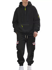 Men's Casual Half-zip Hoodie And Cargo Pants Set in Navy Blue, view 11