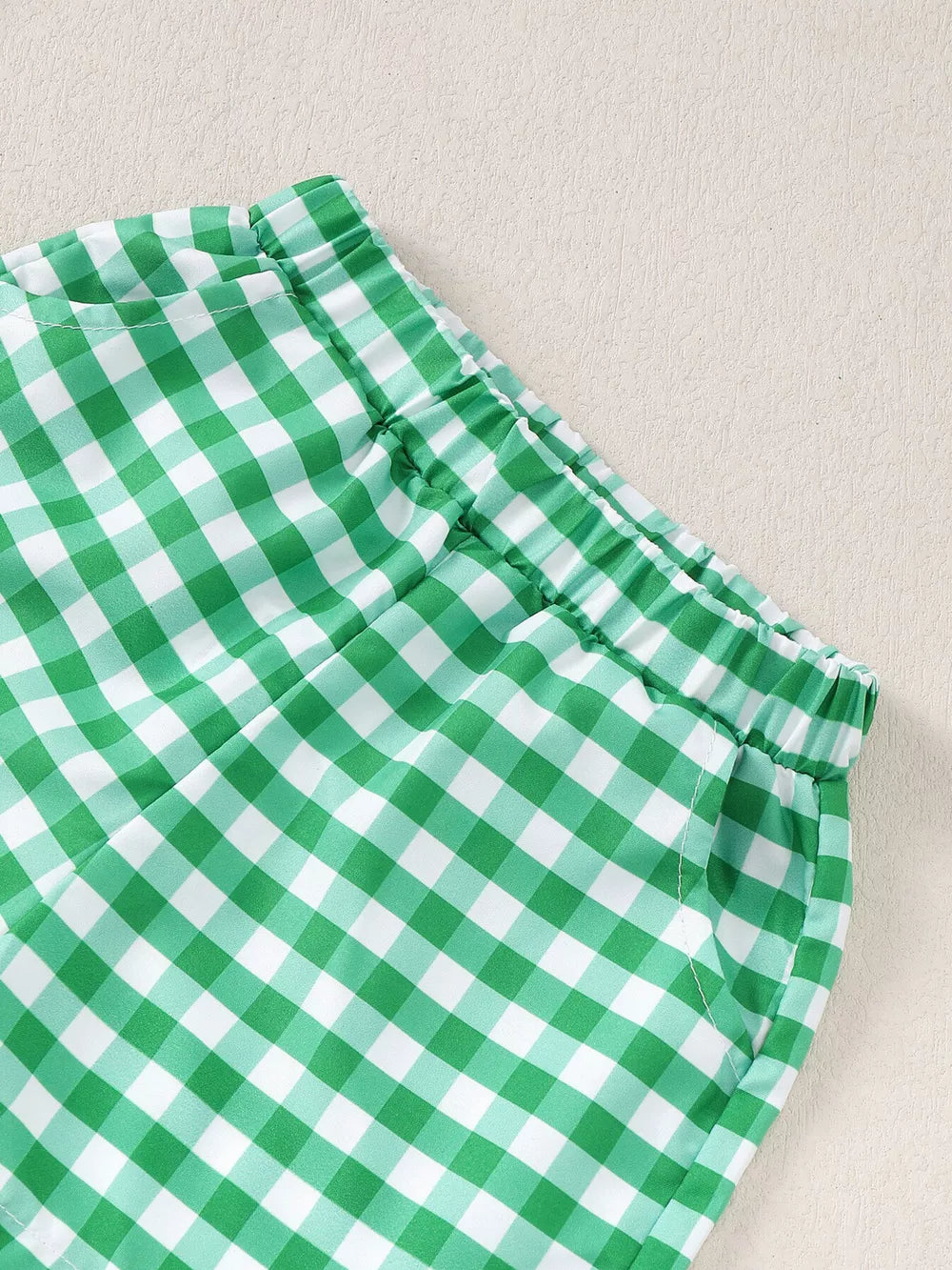 Children's Turtle Round Neck Top And Gingham Shorts Set, model styling view