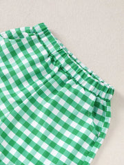 Children's Turtle Round Neck Top And Gingham Shorts Set, model styling view