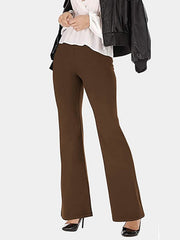 V-waist flare leggings in Coffee Brown, styled with a white top and black jacket.