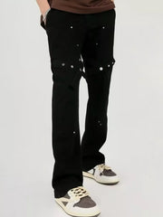 Men's Plus Size Stud Embellished Bootcut Pants in Black, side view