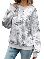 sweatshirt featuring leaf-print in dark grey with 65% viscose, 30% polyester, 5% elastane Care instructions: Machine wash