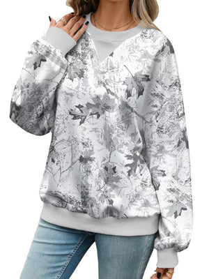 sweatshirt featuring leaf-print in dark grey with 65% viscose, 30% polyester, 5% elastane Care instructions: Machine wash