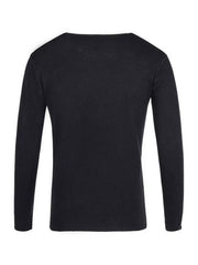 Men's Plus Size Solid Color Long Sleeve Knit Top in Navy, fabric detail