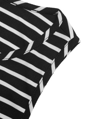 Black and white striped midi dress with a side slit detail.