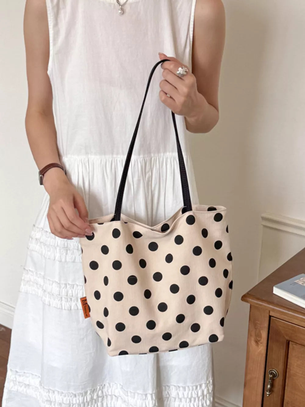 Polka Dot Shoulder Bag in Cream, front view