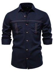 Dark Navy utility shirt with contrast stitching and buttoned chest pockets.