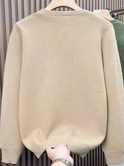 Men's Khaki long sleeve crewneck sweater with ribbed cuffs and hem.