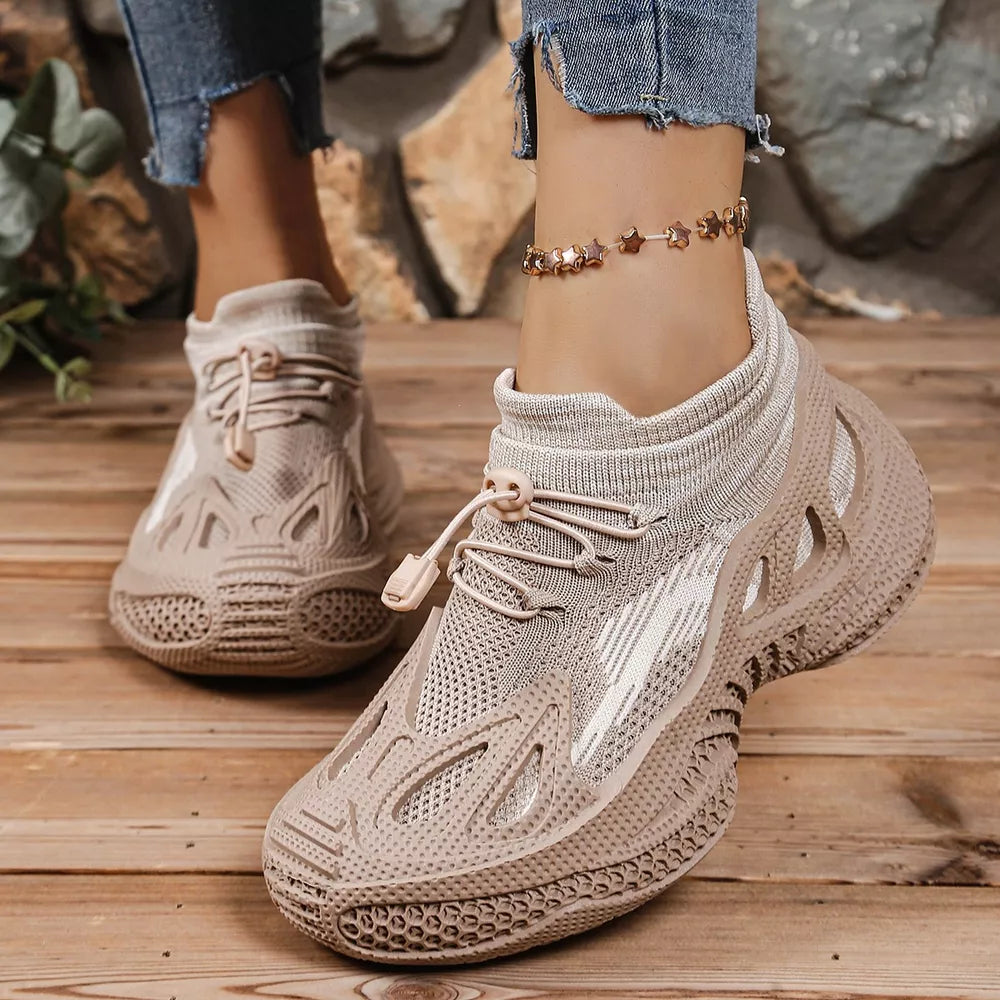Lace Up Round Toe Sneakers in Khaki, back view