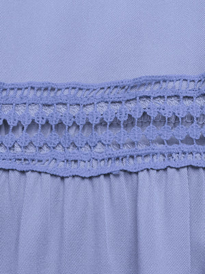 Blue tiered maxi dress with lace trim detail