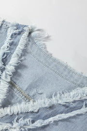 Light wash denim vest with frayed edges and visible stitching details.
