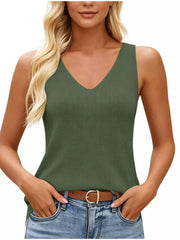 V-neck Ribbed Knit Tank Top in Navy, alternate angle