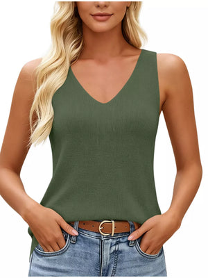 V-neck Ribbed Knit Tank Top in Navy, alternate angle