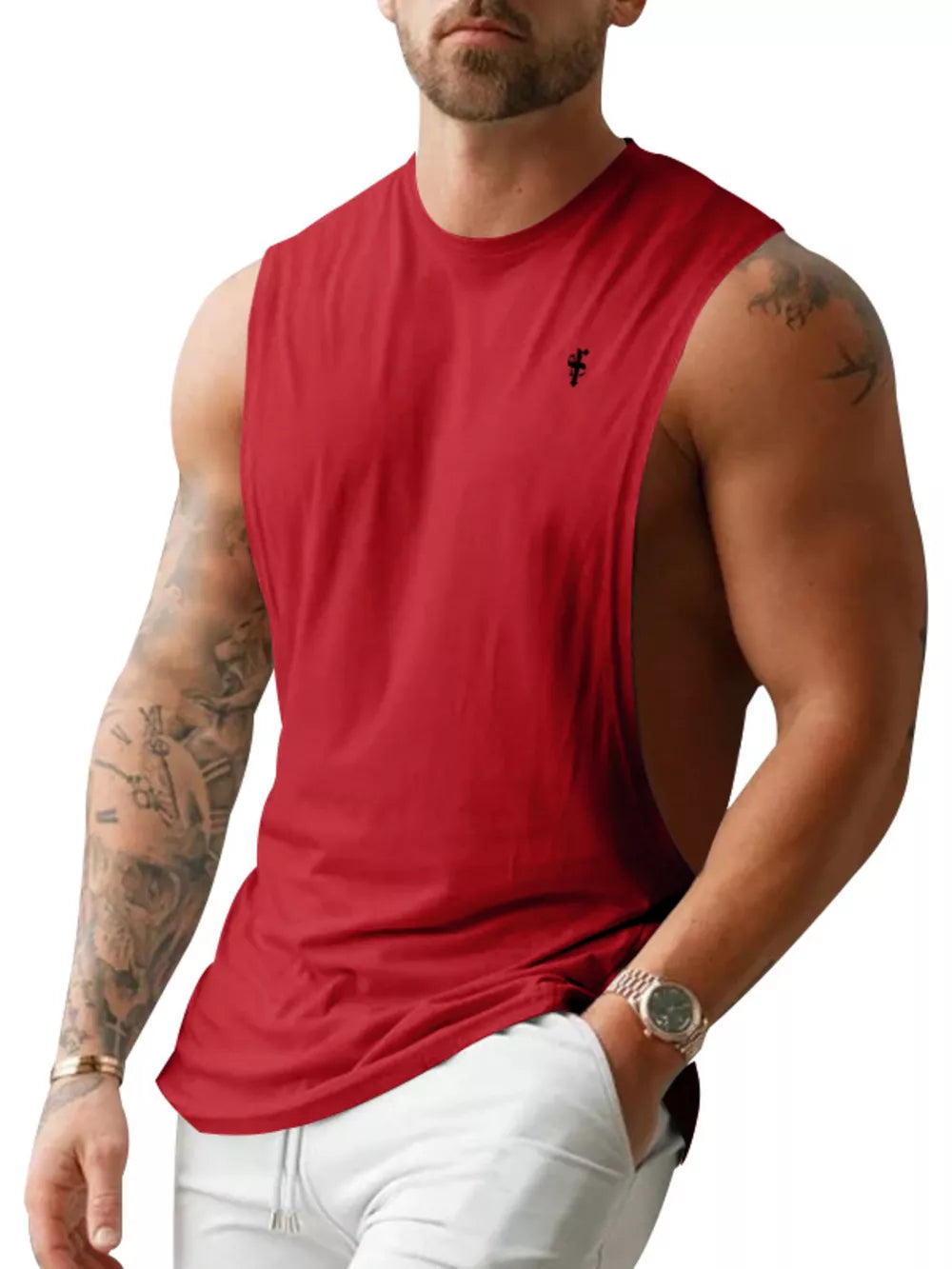 Men's Full Size Round Neck Tank Top Plus Size in Apricot, view 15