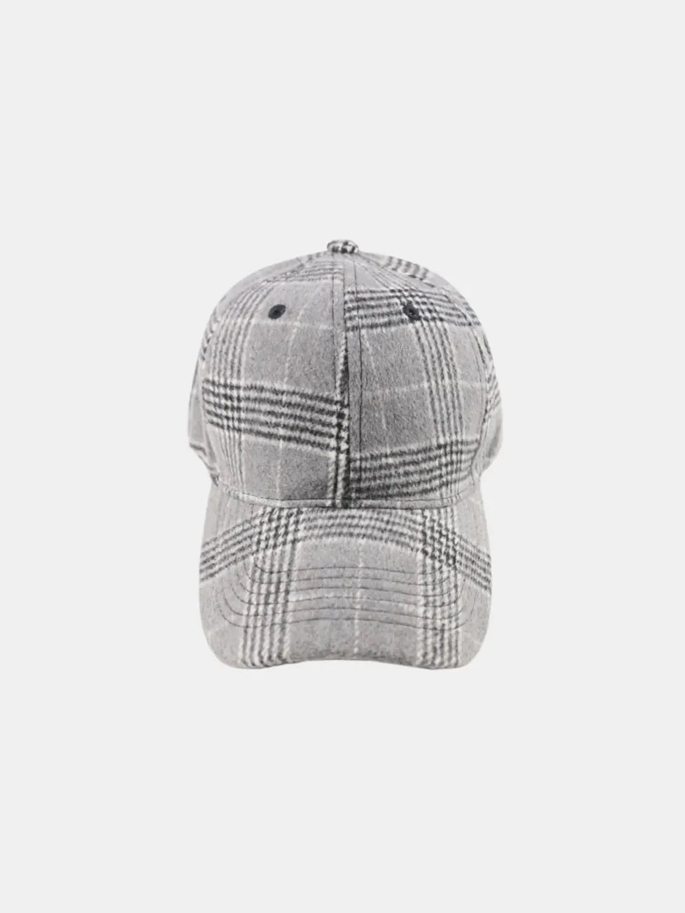 Gray plaid baseball cap with adjustable strap