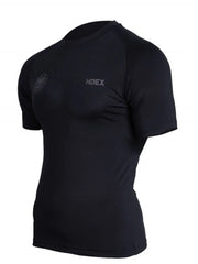 Black performance fit crew neck tee with HDEX logo and emblem detail.