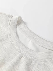 Light gray marled tunic sweatshirt with crew neck and visible stitching detail.
