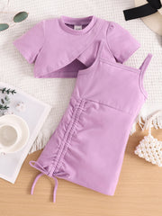 Violet toddler crop top and dress set with drawstring detail