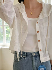 Striped Hooded Shirt With Drawstring, alternate angle