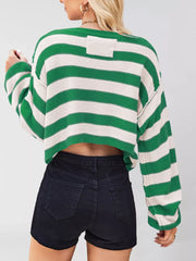 Striped Boat Neck Sweater in Blue with ribbed