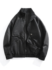 Men's black lightweight zip-up track jacket with zip pockets and chest flap pockets.
