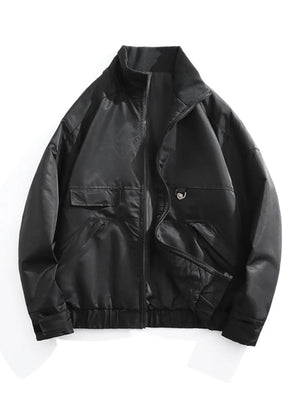 Men's black lightweight zip-up track jacket with zip pockets and chest flap pockets.